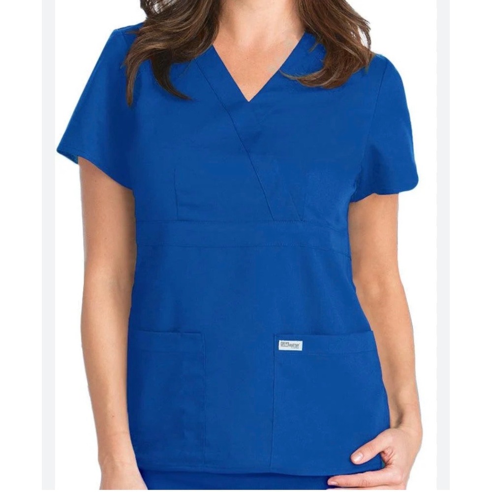 Greys Anatomy by Barco Women Royal Blue Mock Wrap Scrub Top XS